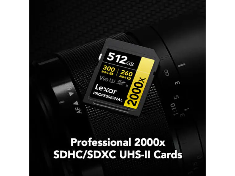 Lexar Tarjeta Memoria 512GB 2000X SDXC UHS-II 300/260MB/s V90 4K GOLD 2