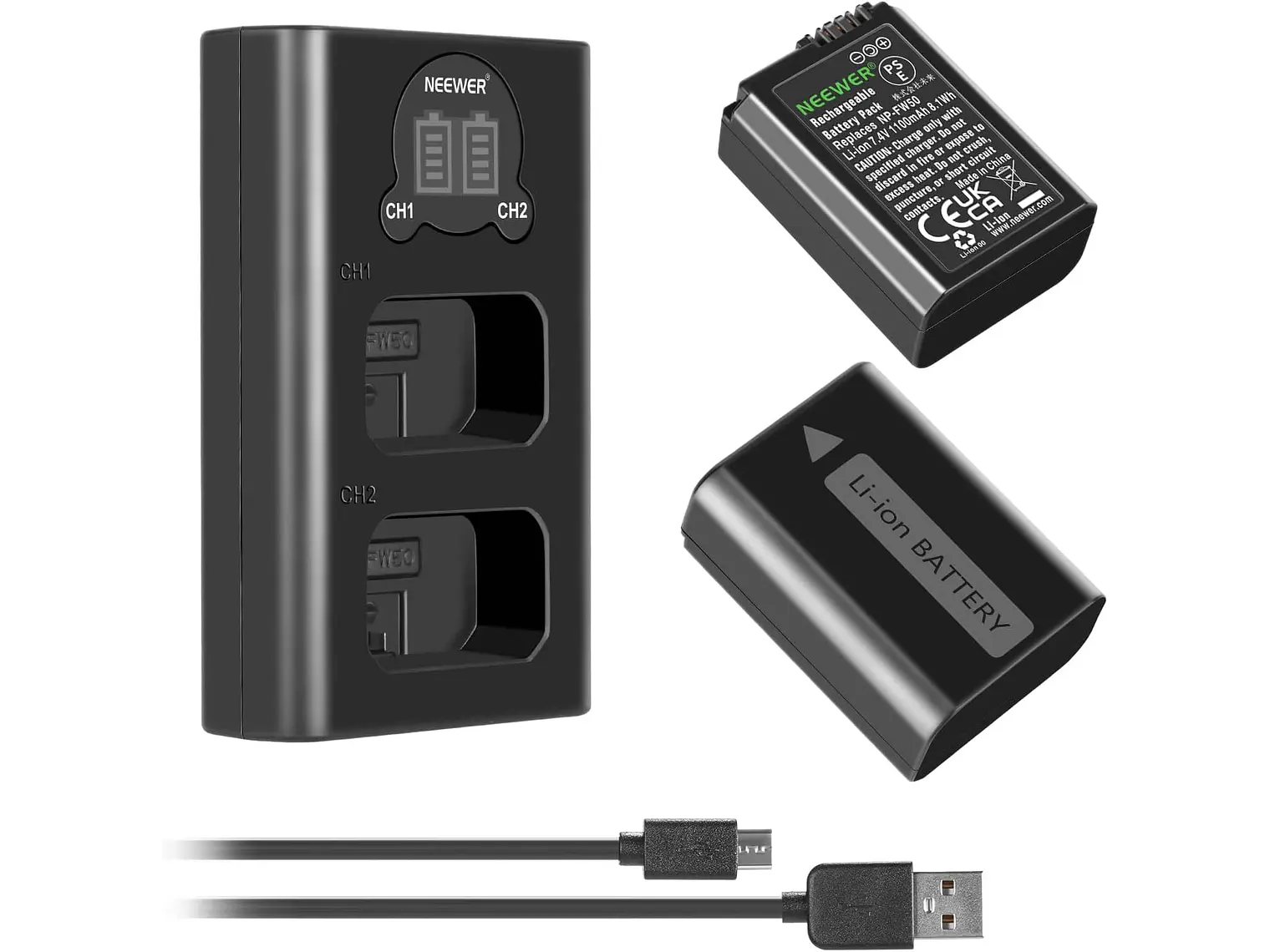 Kit Cargador Dual y Baterías Neewer NP-FW50  2