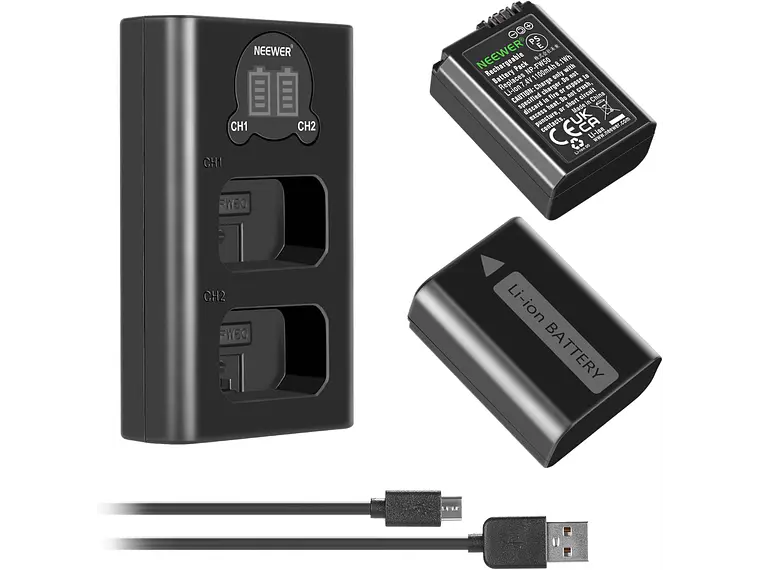 Kit Cargador Dual y Baterías Neewer NP-FW50  2