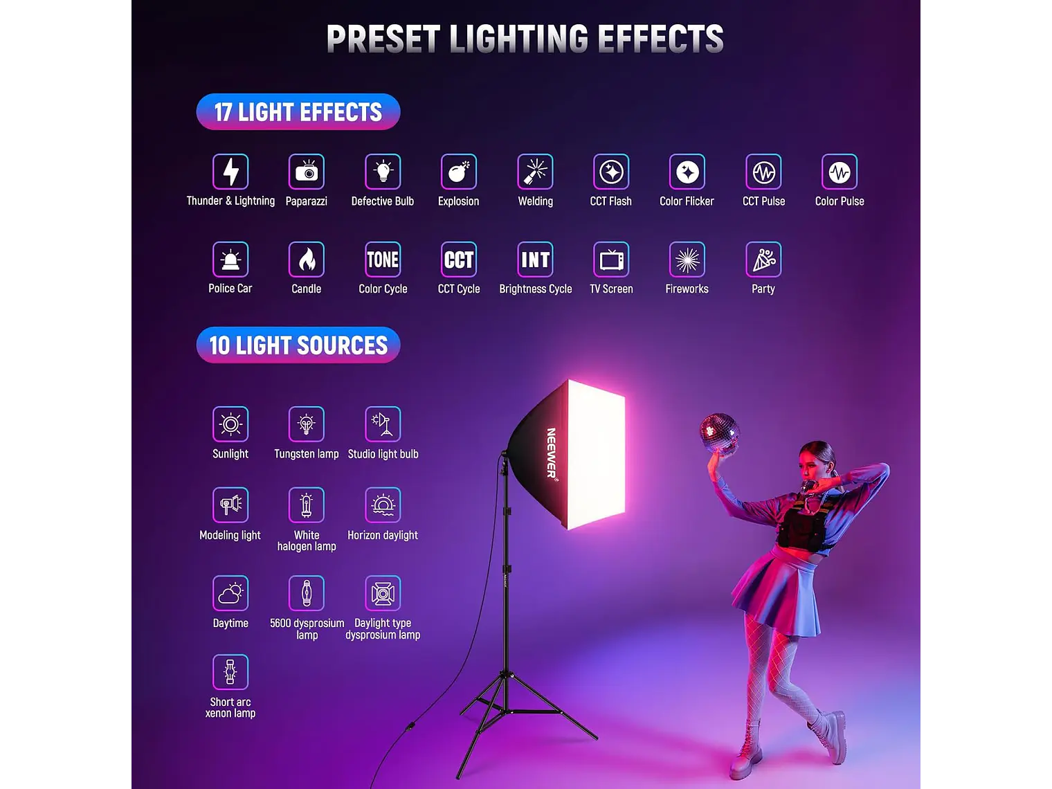 Neewer Kit Softbox LED RGB 24W NK800 4