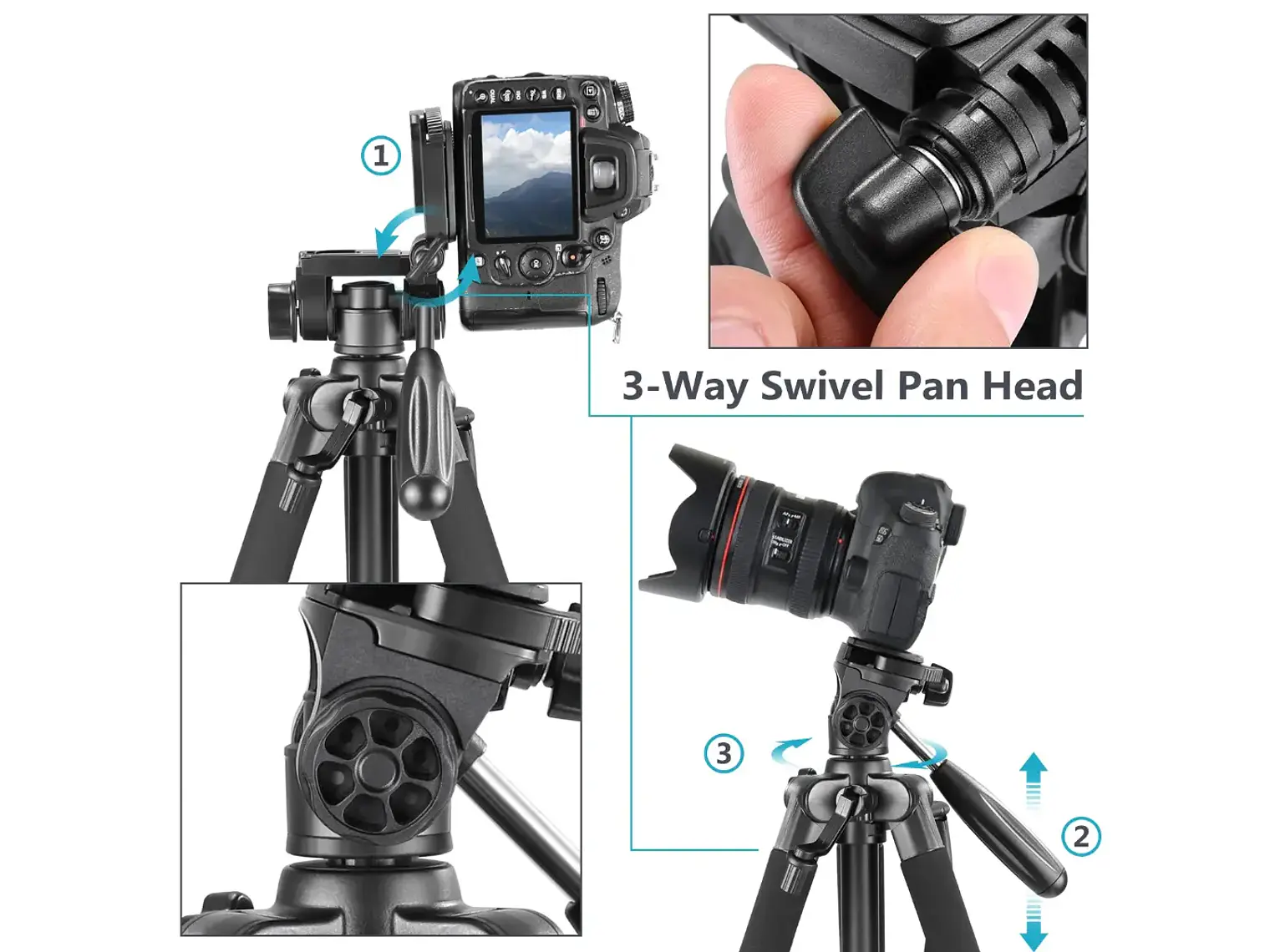 Trípode Aluminio Neewer SAB234 142 cm con Cabezal Panorámico 5