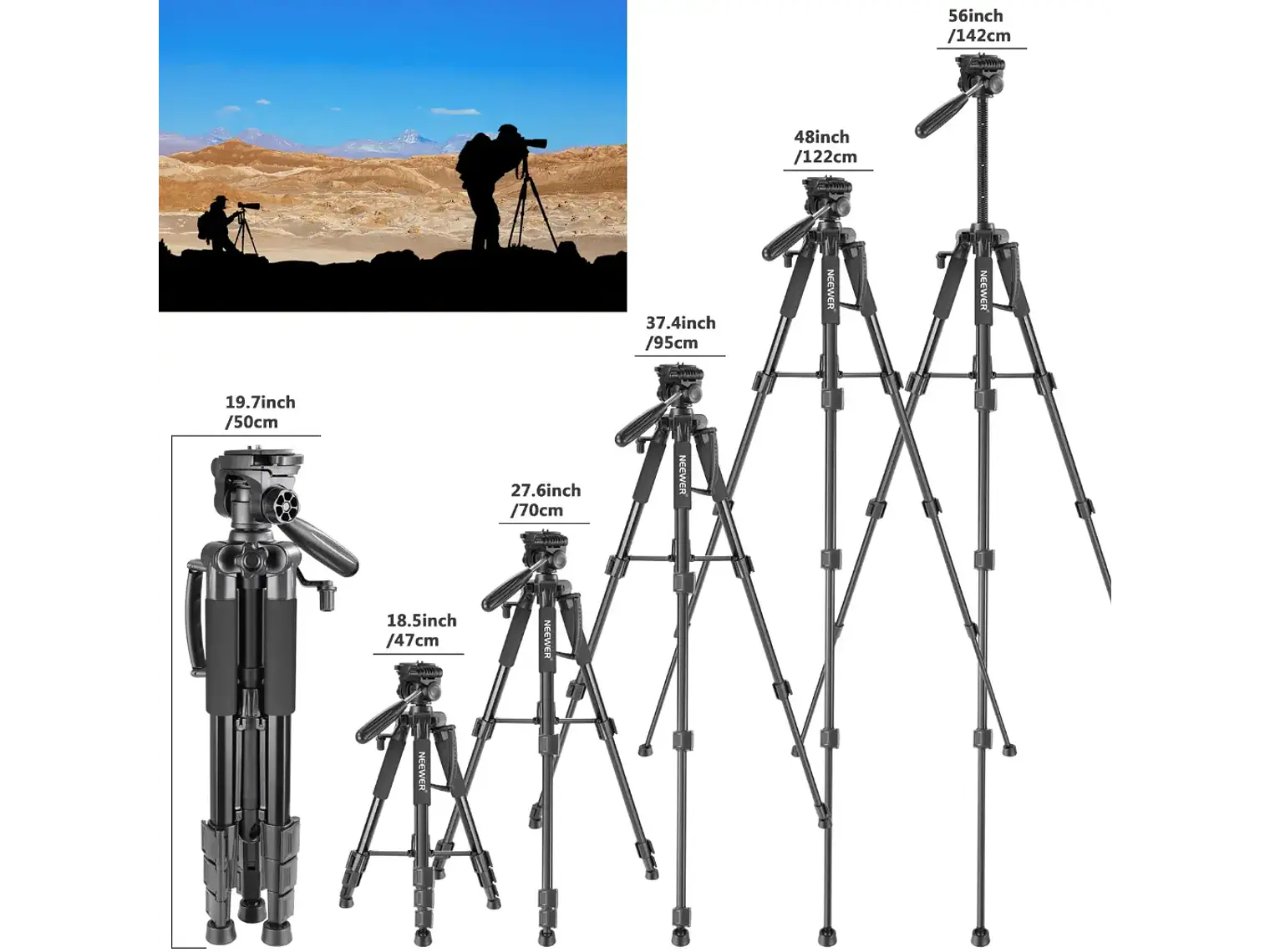 Trípode Aluminio Neewer SAB234 142 cm con Cabezal Panorámico 2
