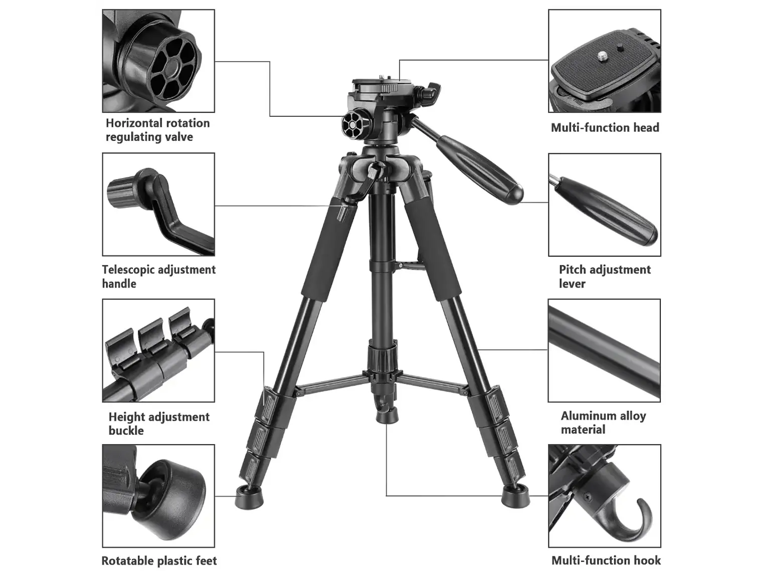 Trípode Aluminio Neewer SAB234 142 cm con Cabezal Panorámico 6