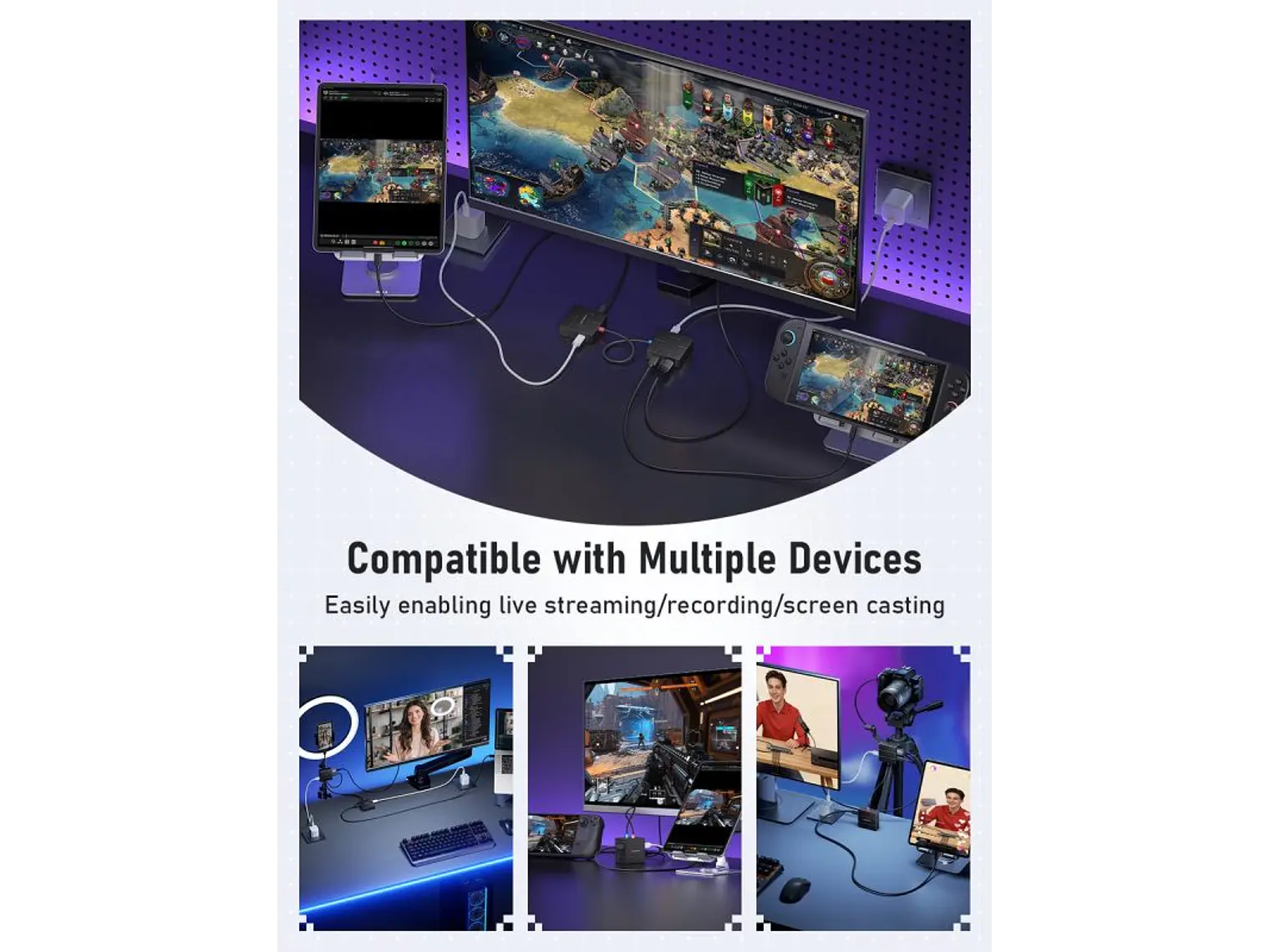 LEMORELE AC12 Capturadora de Video 1080P + HUB USB-C 2