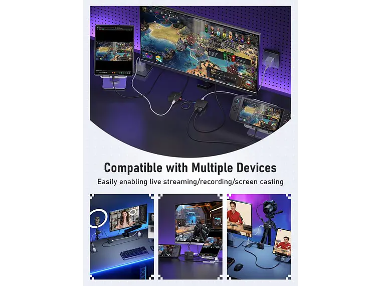LEMORELE AC12 Capturadora de Video 1080P + HUB USB-C 2