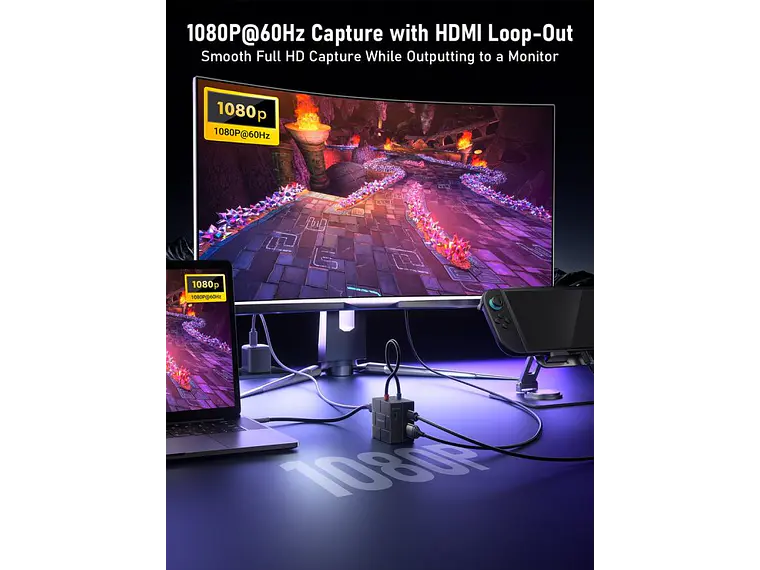 LEMORELE AC12 Capturadora de Video 1080P + HUB USB-C 3