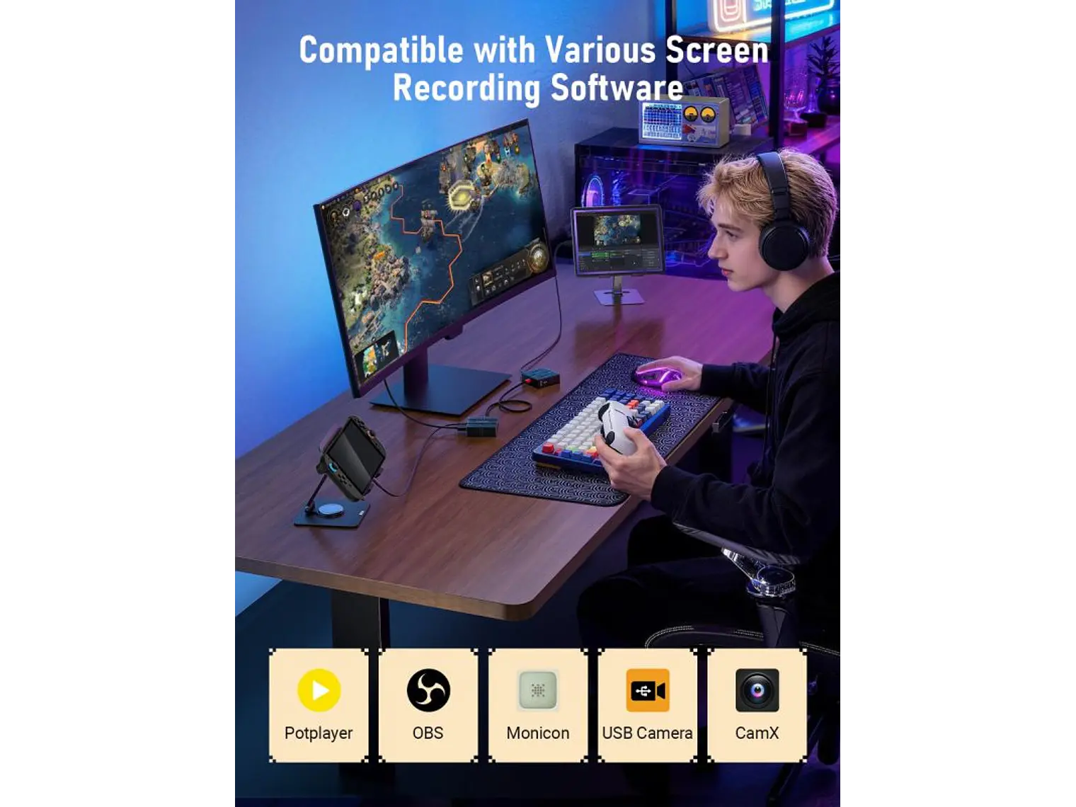 LEMORELE AC12 Capturadora de Video 1080P + HUB USB-C 5