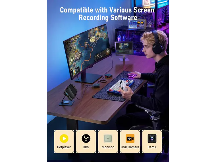 LEMORELE AC12 Capturadora de Video 1080P + HUB USB-C 5