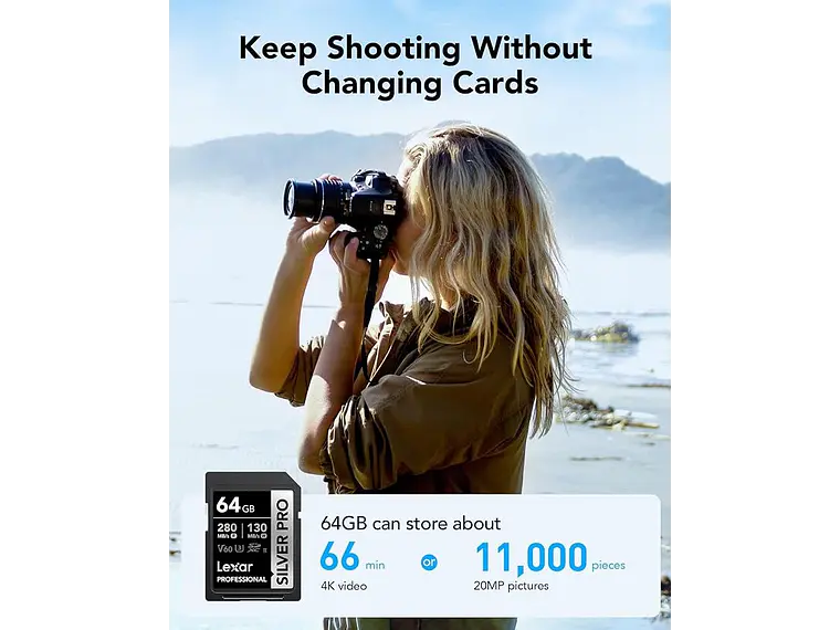 Lexar 64GB Silver Pro SDXC UHS-II V60 280/130mb 3