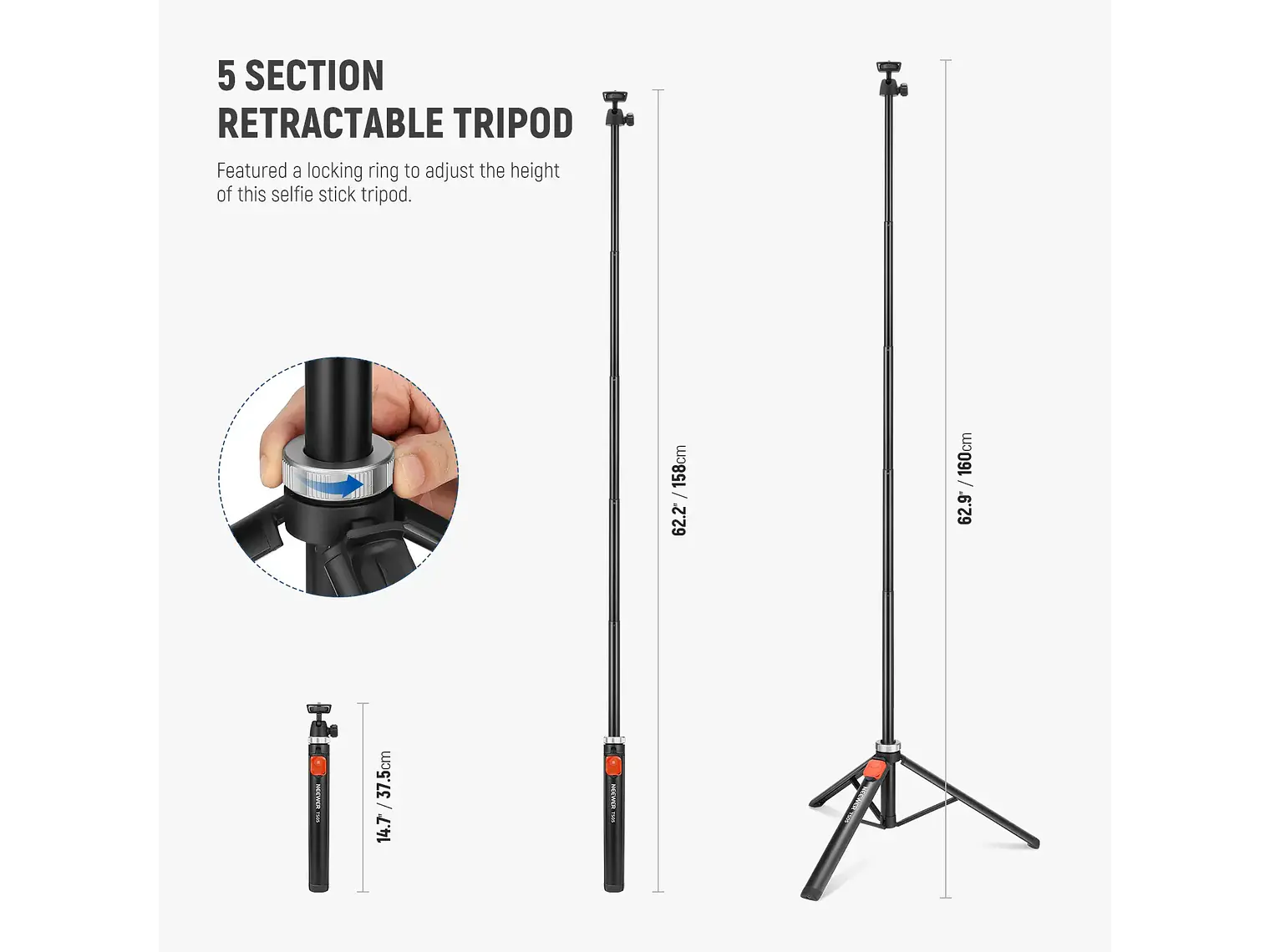 Trípode de Viaje Neewer TS05 160 cm para Teléfono y Cámara 6