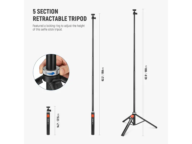 Trípode de Viaje Neewer TS05 160 cm para Teléfono y Cámara 6