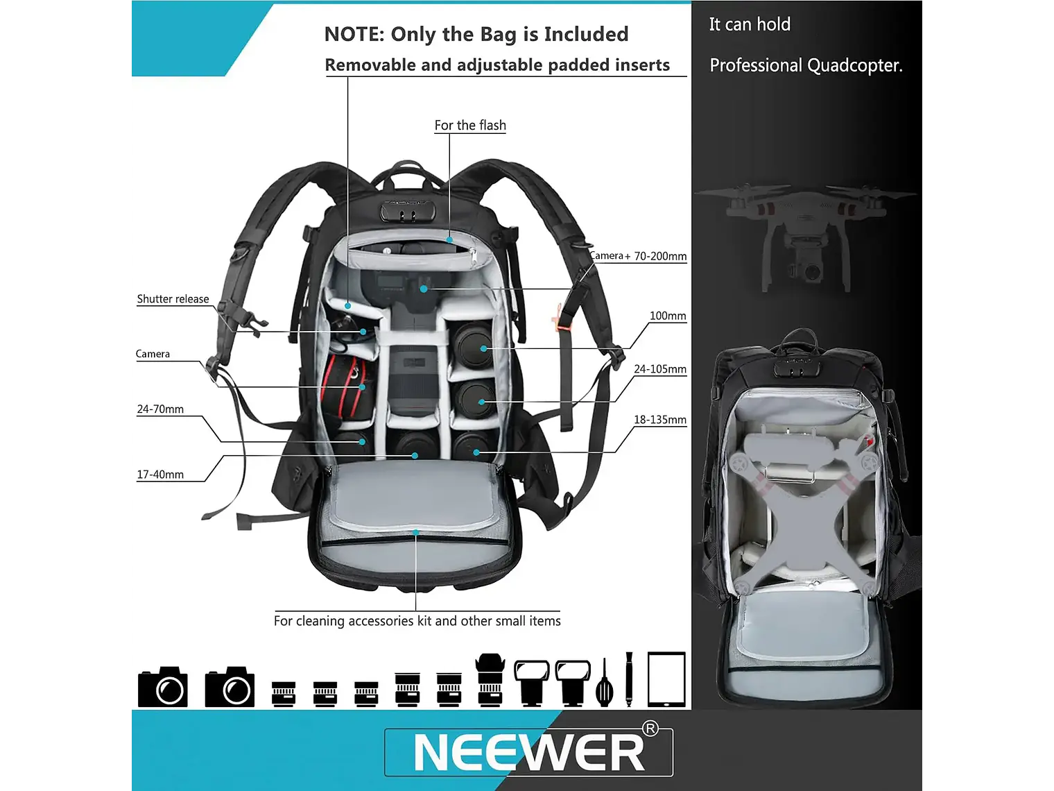 Neewer Mochila 30L Negra para Cámara y Dron 2