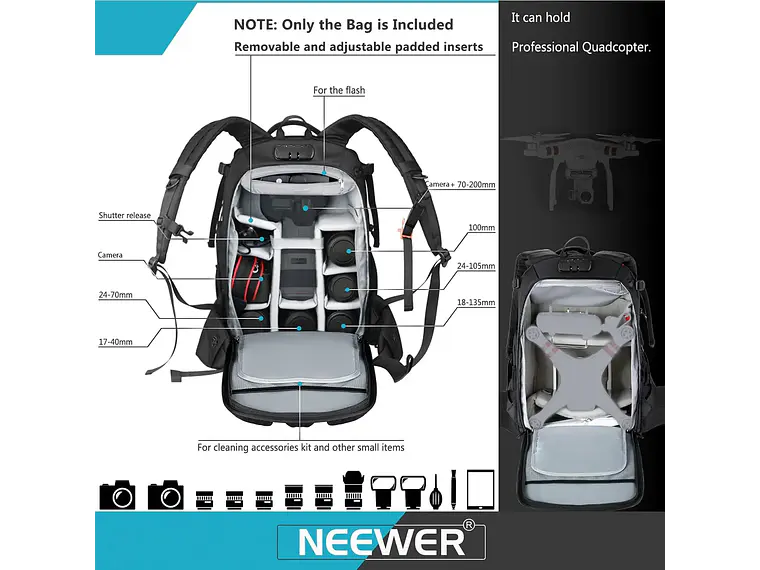 Neewer Mochila 30L Negra para Cámara y Dron 2