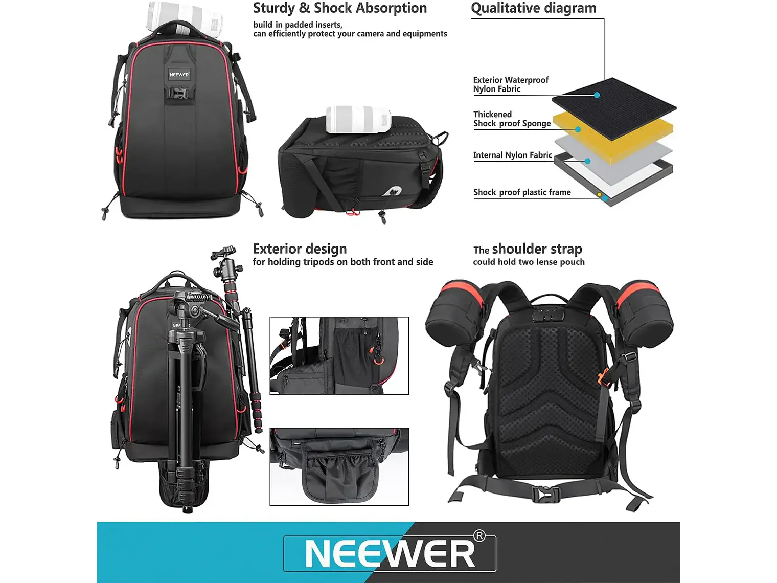 Neewer Mochila 30L Negra para Cámara y Dron 4