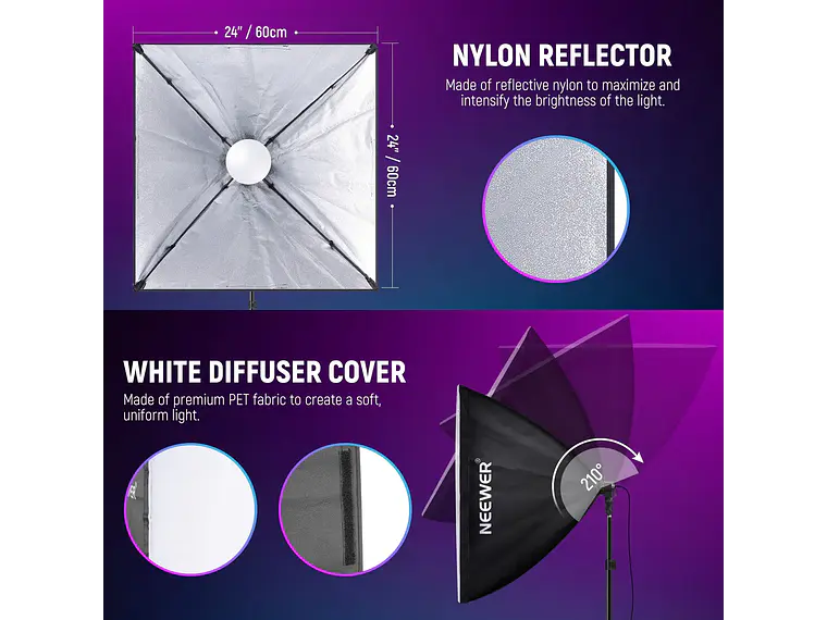 Kit de iluminación NEEWER NK800 de 60x60cm con softbox RGB 3