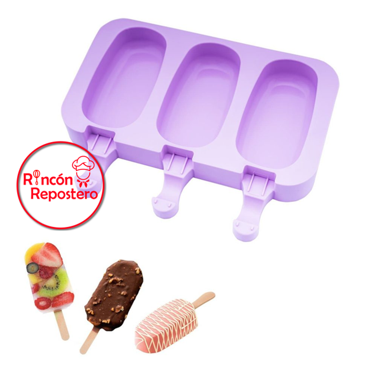 Molde de silicona para barra de helado, color blanco, 3 cavidades en forma  de corazón, moldes de silicona para paletas, chocolate congelado, bandeja
