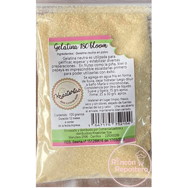 Gelatina neutra en polvo 125[gr]  Kreatortas 