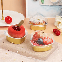 Set moldes aluminio con tapa mini pastel corazón dorado