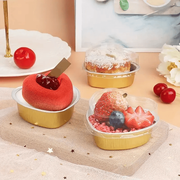 Set moldes aluminio con tapa mini pastel corazón dorado 2