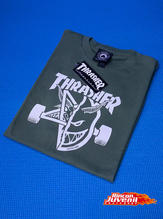Polera Thrasher X Spitfire Military Green Burn