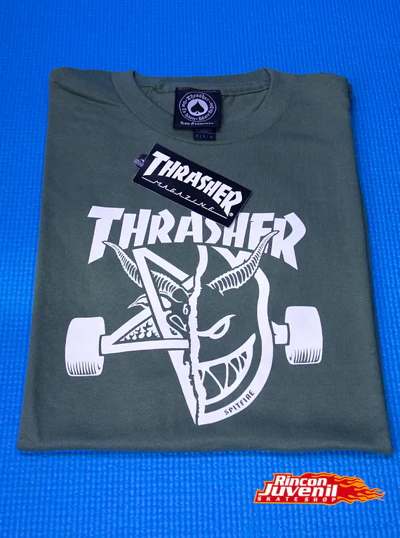 Polera Thrasher X Spitfire Military Green Burn