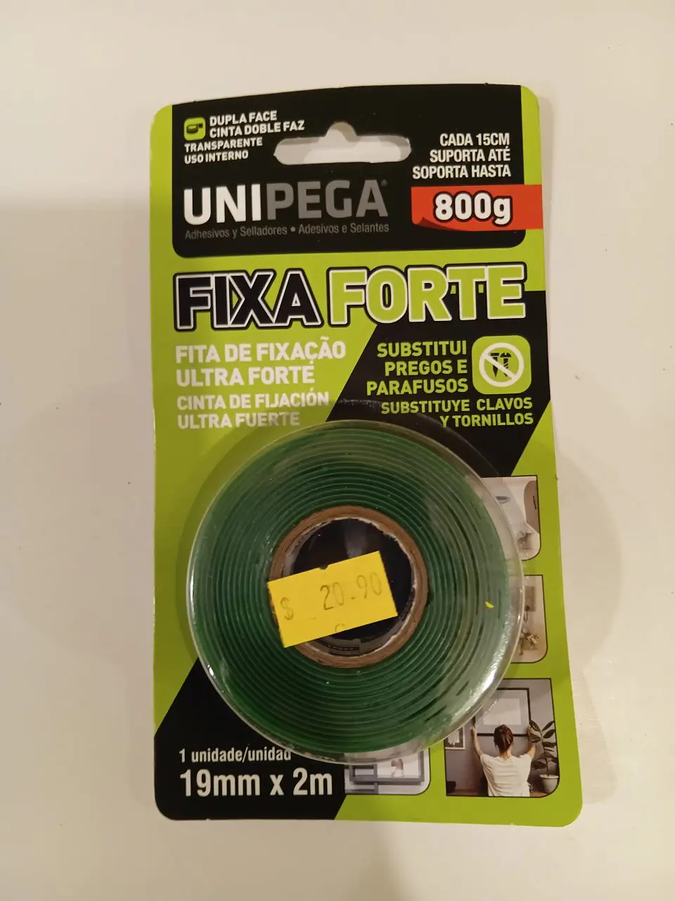 Fita dupla face fixa forte 19mm x 2m Unipega 1