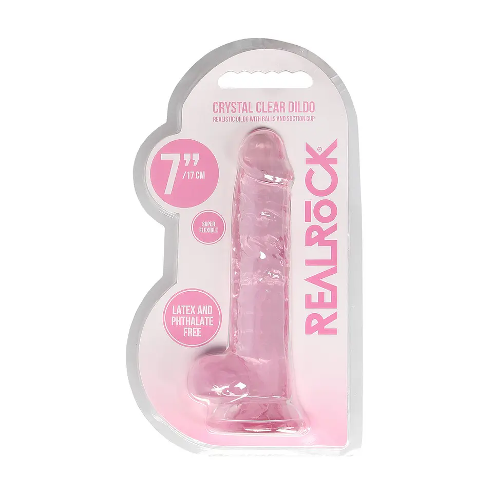 Dildo Realista com Testículos Crystal Clear 7 /18 CM Rosa Realrock 2