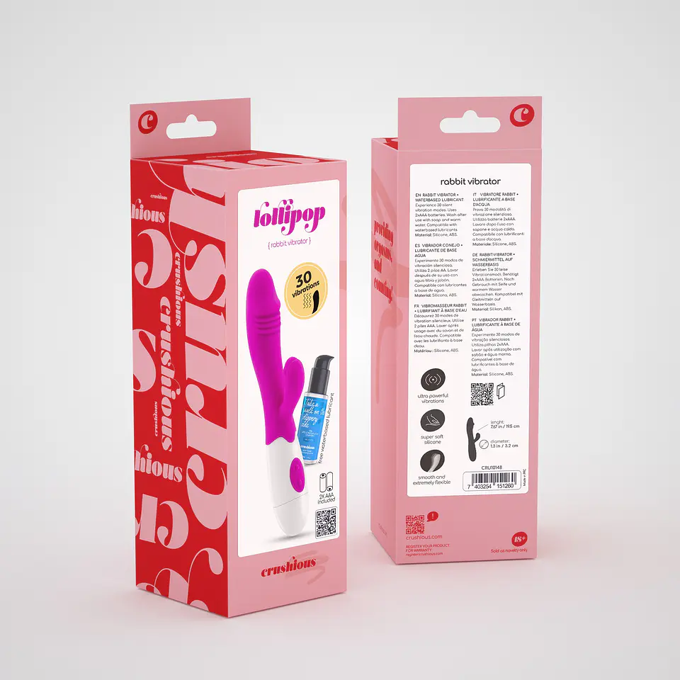 Vibrador com Estimulador de Clitóris Lollipop e Lubrificante à Base de Água Incluído Crushious 5