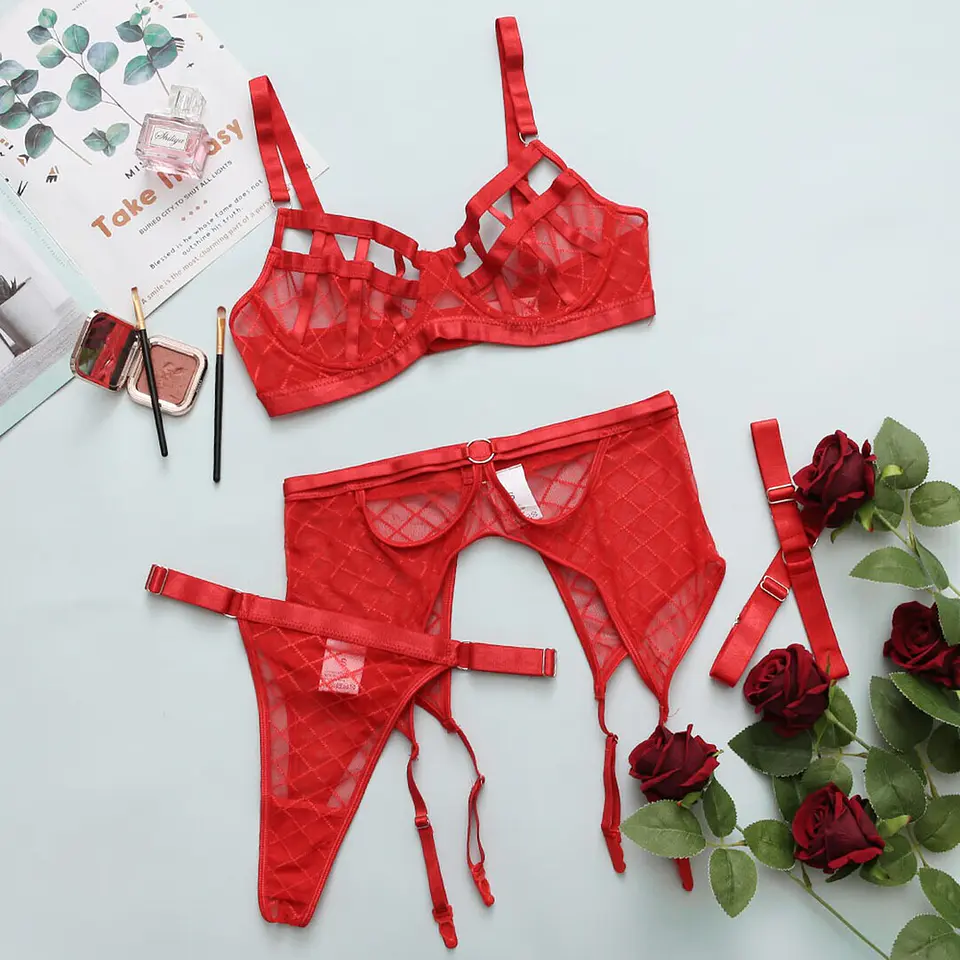 Conjunto de 3 Peças Diamond Net Vermelho de Namour 5