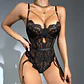 Body em Renda Transparente Cut-Out Neckline Chain Preto de Namour - Thumbnail 1