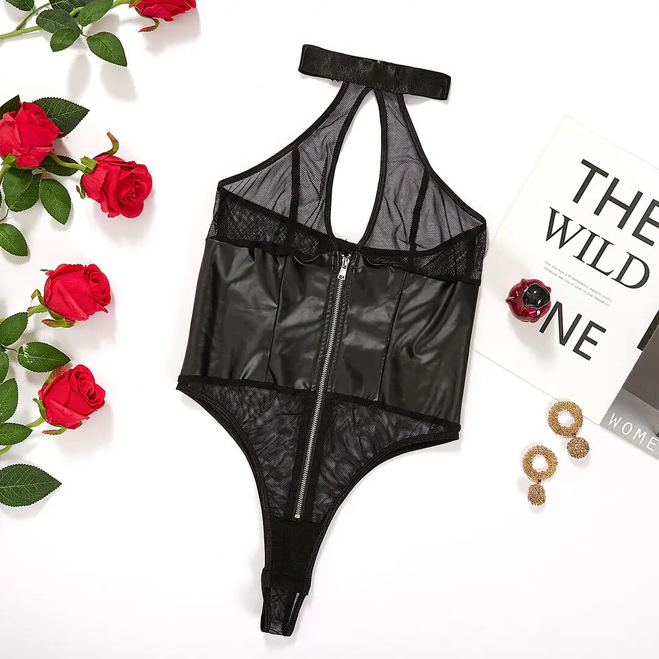 Body em Malha Transparente Halter with Zip-Down Front de Namour 6