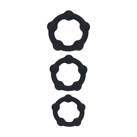 Conjunto de 3 Anéis para o Pénis em Silicone com Pérolas S/M/L Preto Levelz