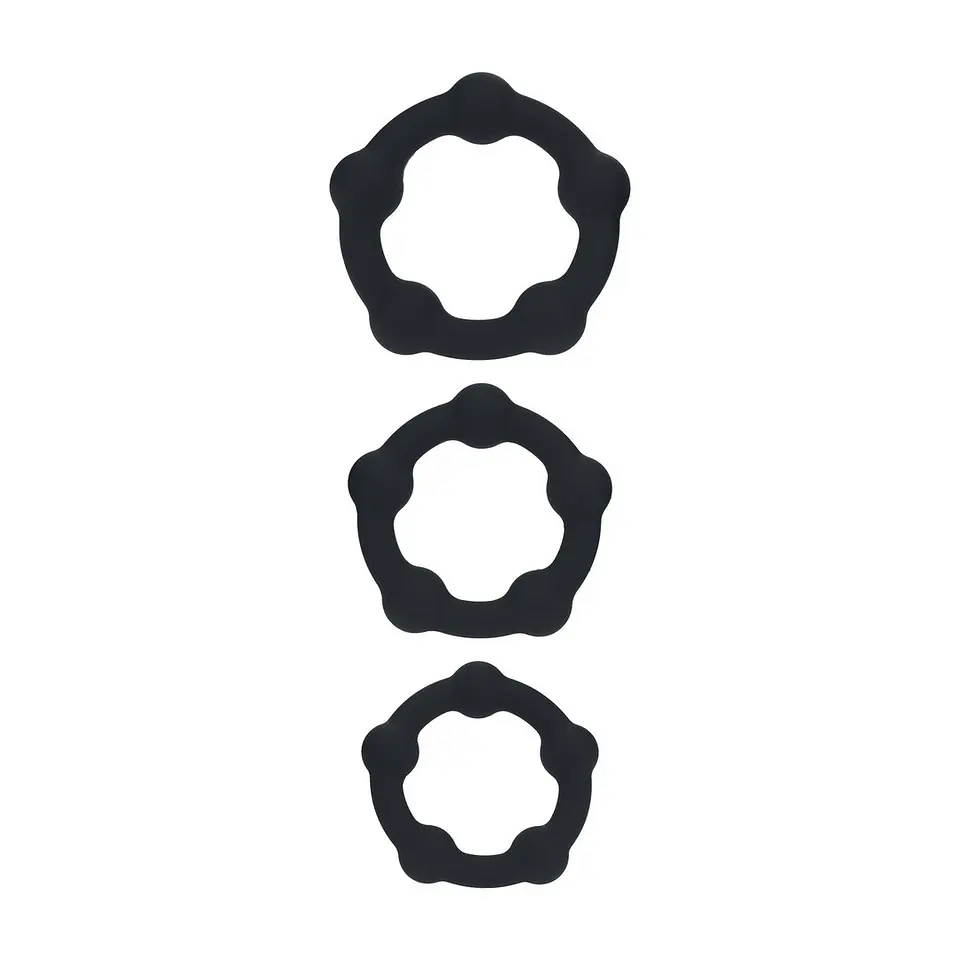 Conjunto de 3 Anéis para o Pénis em Silicone com Pérolas S/M/L Preto Levelz 1