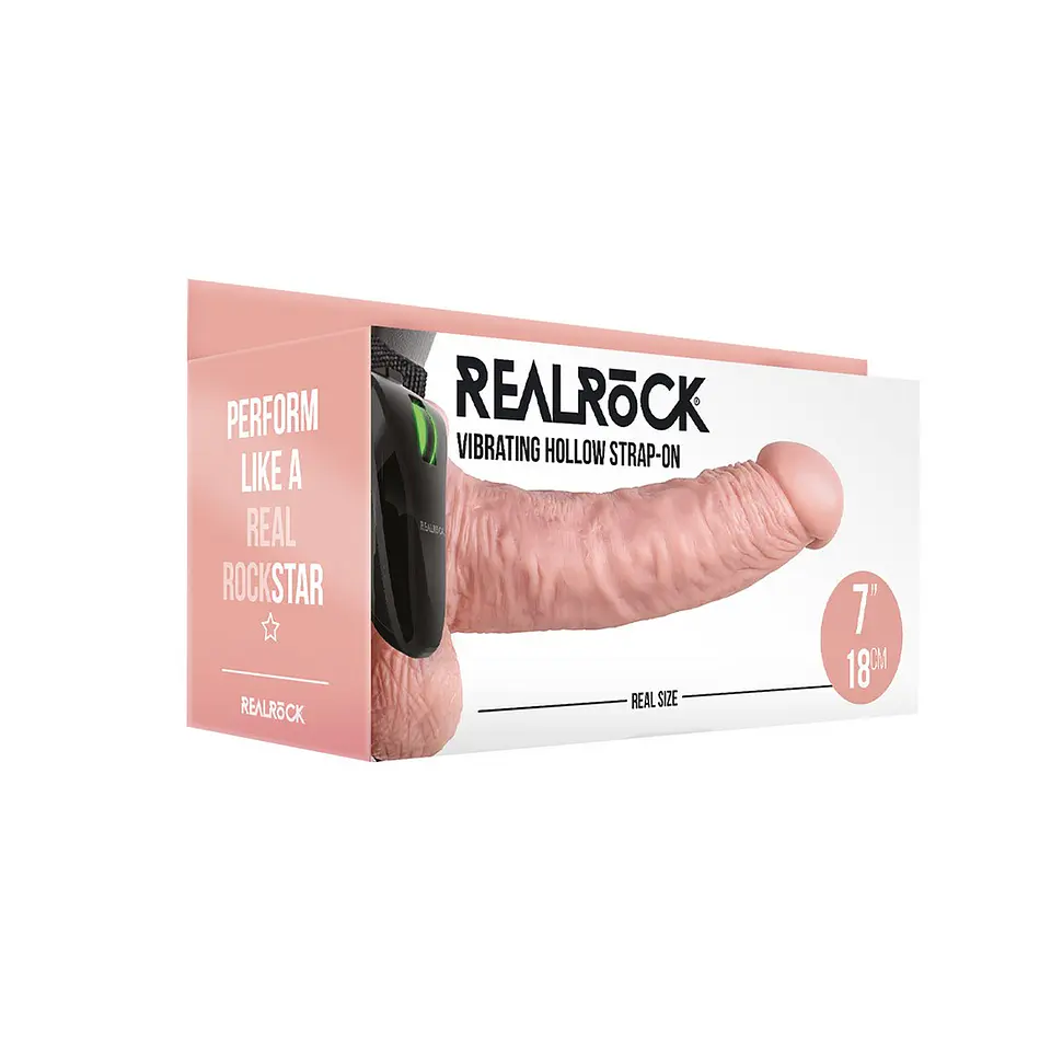 Strap-On Oco com Testículos e Vibração 7 /18 CM Flesh Realrock 2