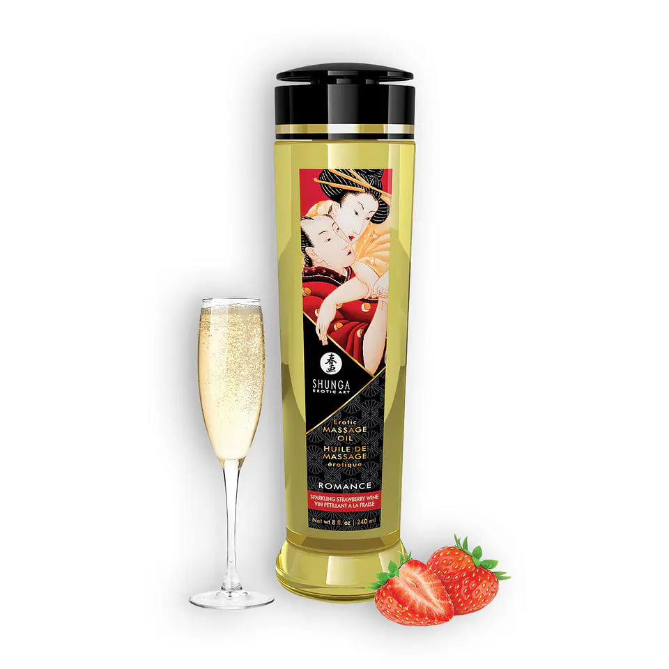 Óleo de Massagem Shunga Romance Morango Champanhe 240ml Shunga Erotic Art 1