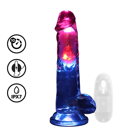 Vibrador com LED e Comando LED Vibrating Straight Cock with Balls 8 /20 CM Realrock