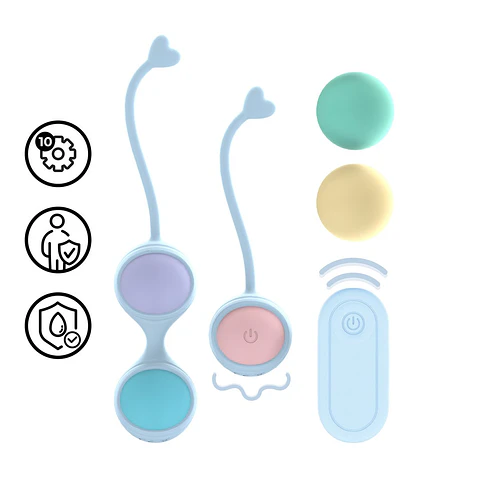 Bolas Vaginais Vibratórias com Comando e 5 Pesos Intercambiáveis Kegel Kit Roxo Loveline