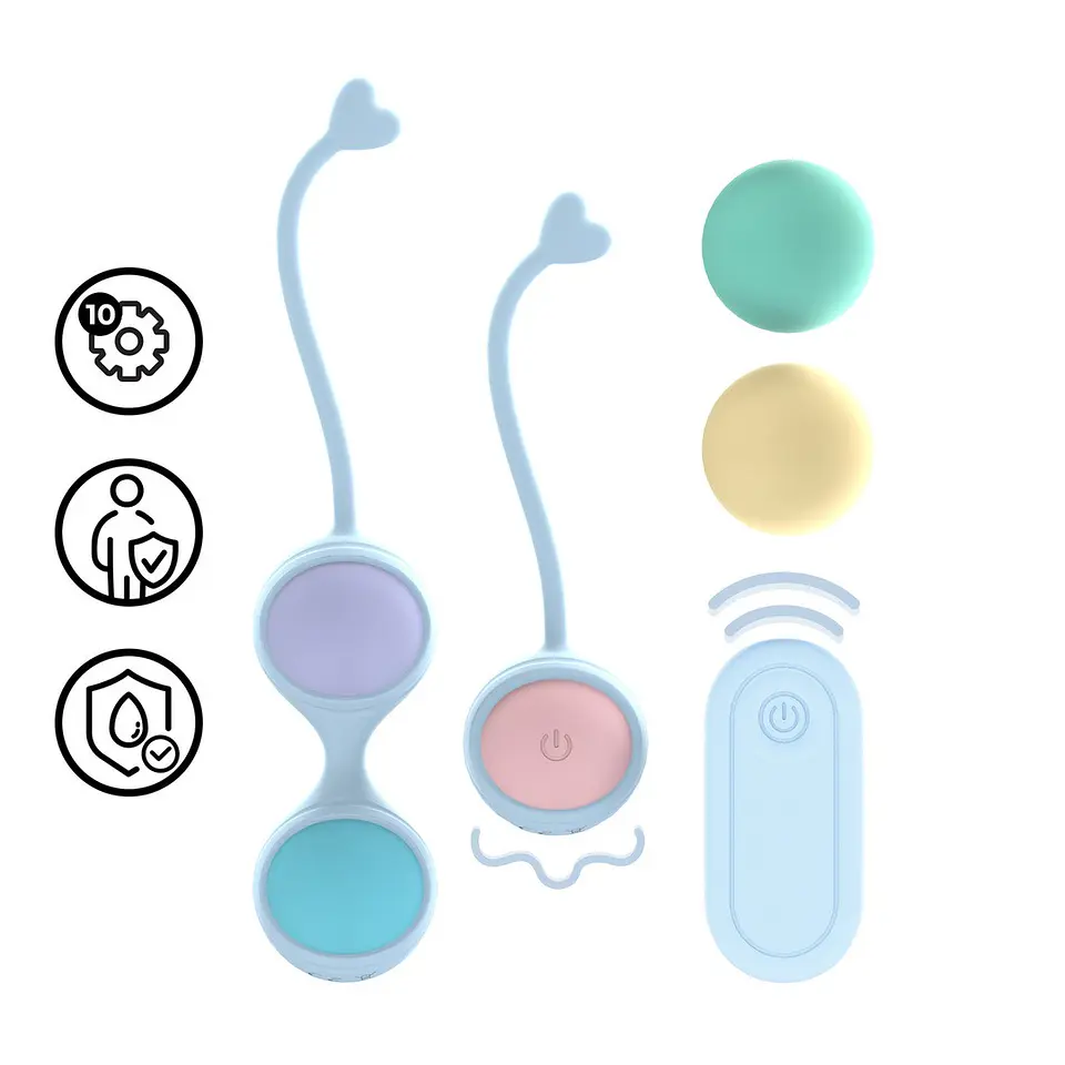 Bolas Vaginais Vibratórias com Comando e 5 Pesos Intercambiáveis Kegel Kit Roxo Loveline 1