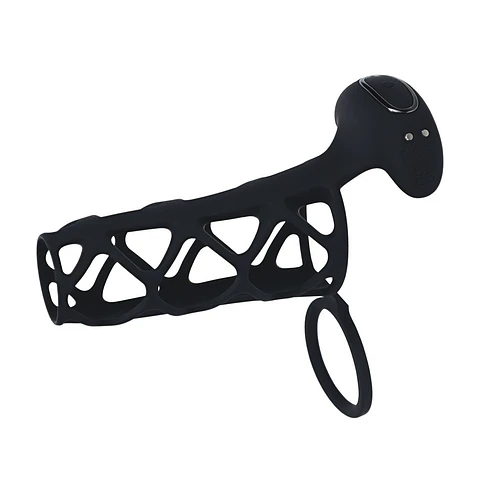 Manga para o Pénis em Silicone com Vibração e Anel para Testículos Preto Levelz