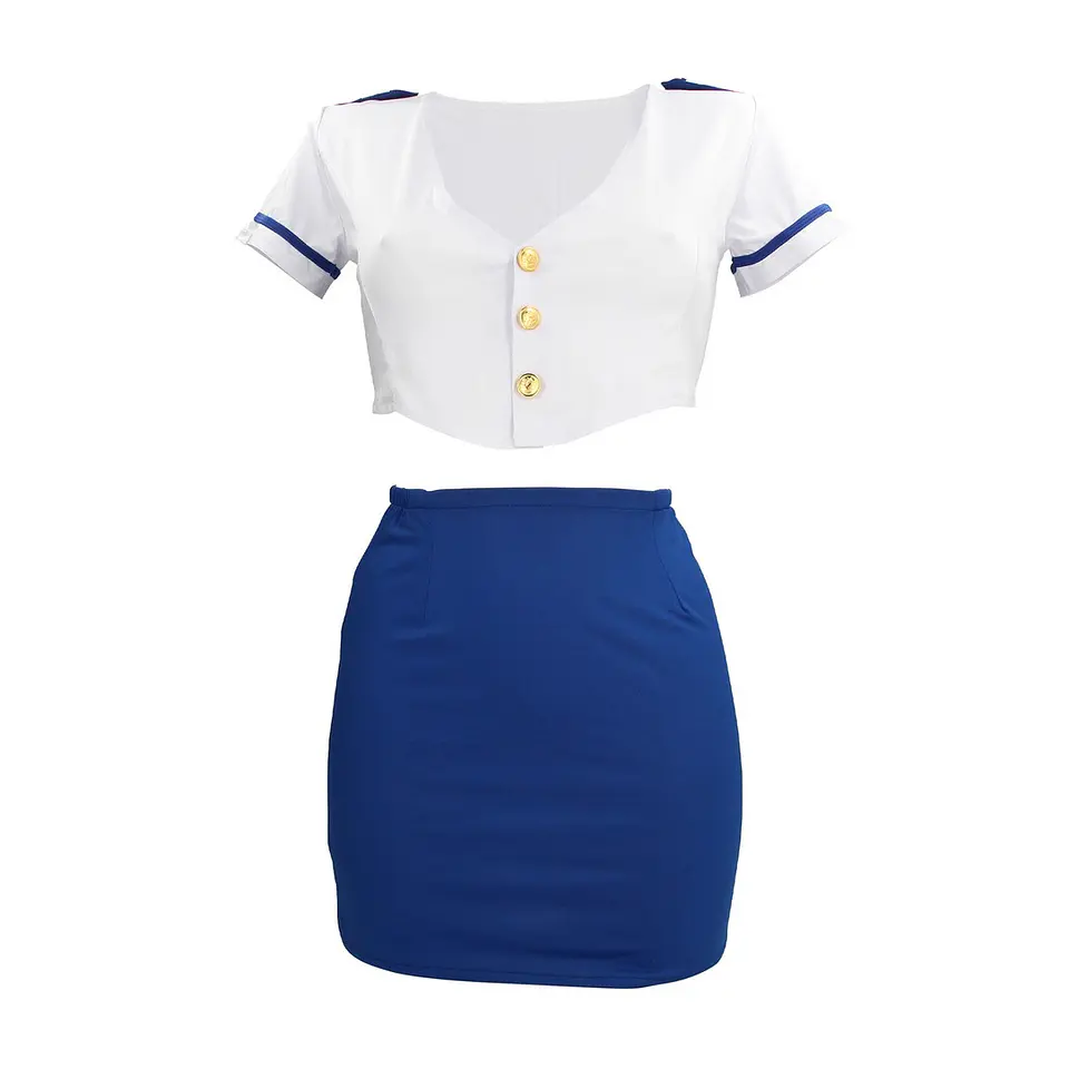 Fantasia de Hospedeira Azul/Branco S-Line 4