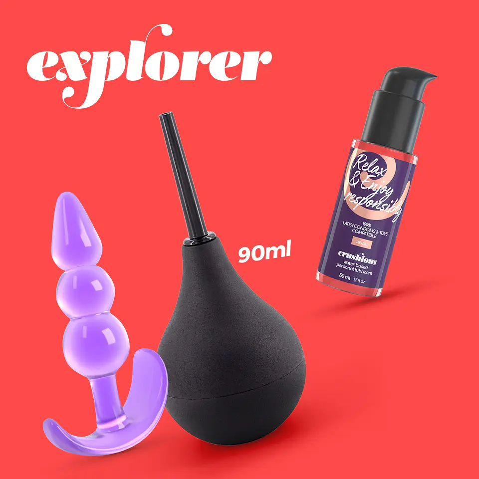 Explorer Duche Anal 90ml com Lubrificante Anal 50ml e Plug the Plunger Crushious 1