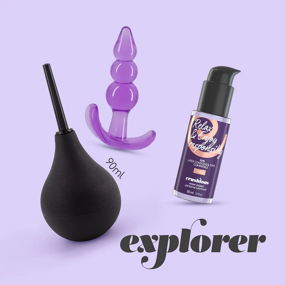 Explorer Duche Anal 90ml com Lubrificante Anal 50ml e Plug the Plunger Crushious 3