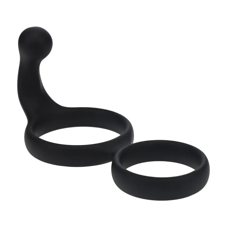 Anel Duplo de Silicone com Estimulador de Períneo Preto Levelz 1