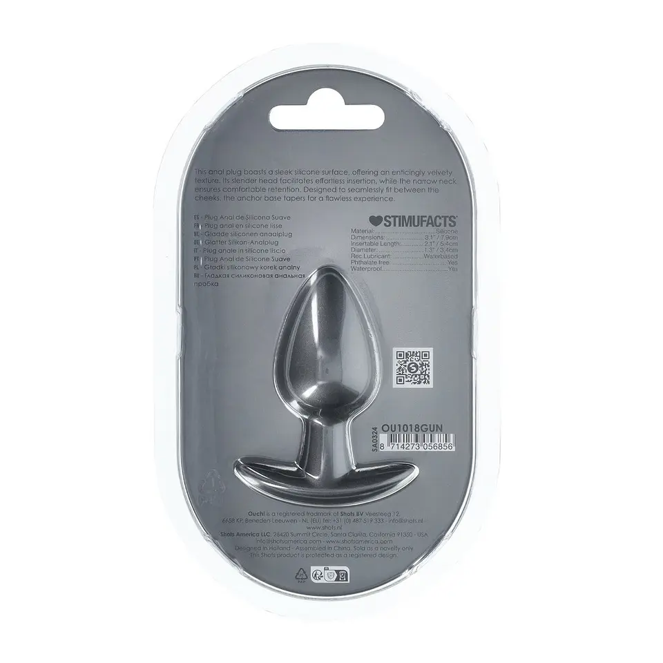 Plug Anal Smooth Silicone Medium 3,1 /7,9 CM Gun Metal Ouch! 3
