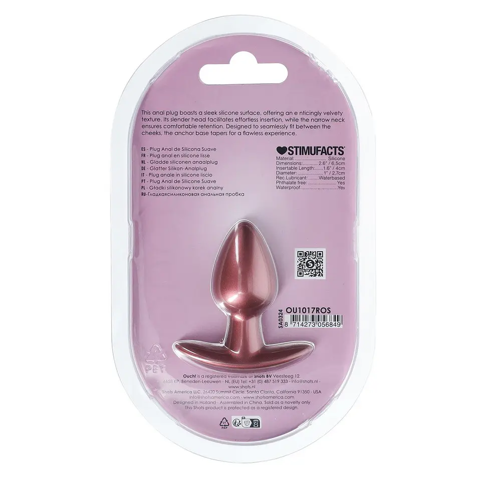 Plug Anal Smooth Silicone Small 2.6 /6,5 CM Rose Gold Ouch! 3