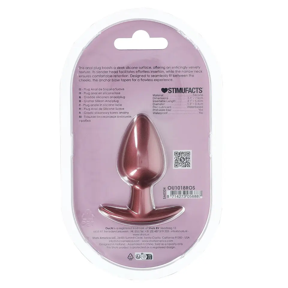 Plug Anal Smooth Silicone Medium 3,1 /7,9 CM Rose Gold Ouch! 3