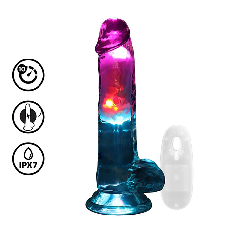Vibrador com LED e Comando LED Vibrating Straight Cock with Balls 7 /18 CM Realrock