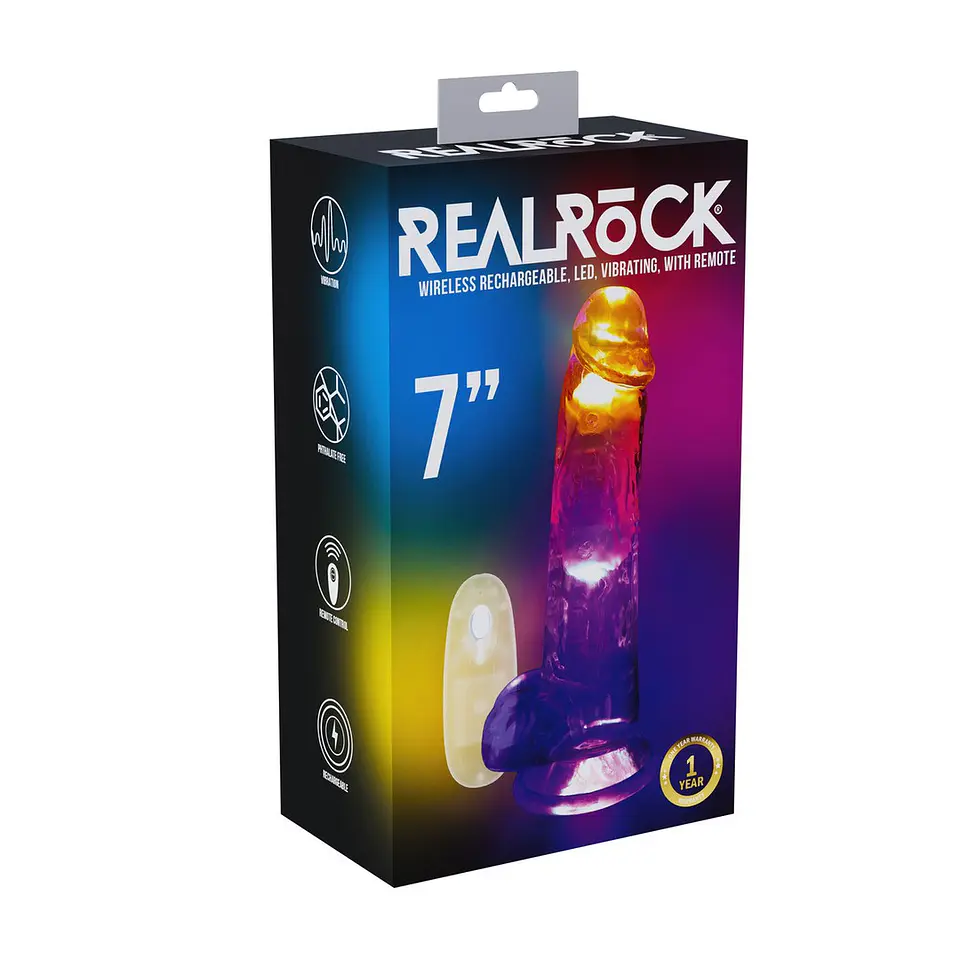 Vibrador com LED e Comando LED Vibrating Straight Cock with Balls 7 /18 CM Realrock 2