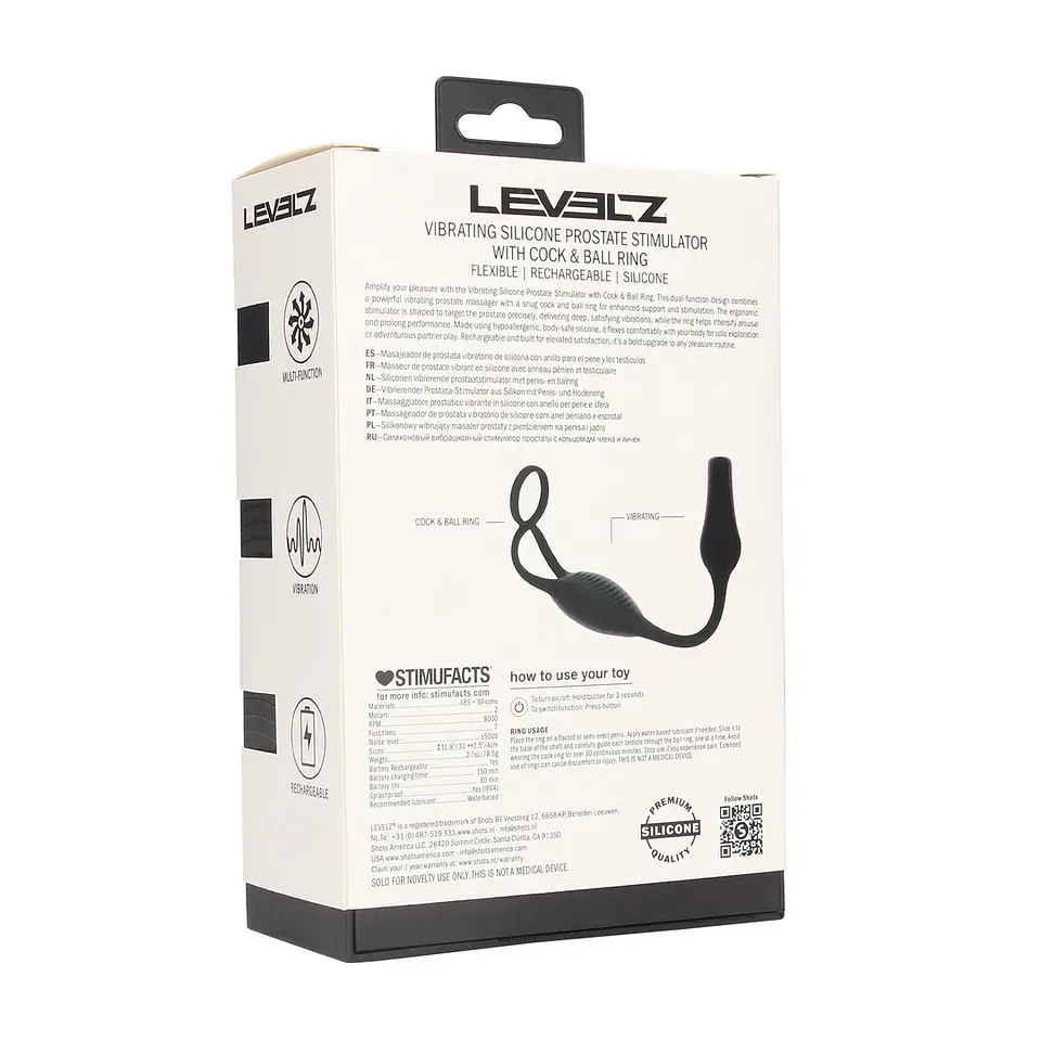 Estimulador de Próstata em Silicone com Vibração e Anel para o Pénis Levelz 3