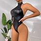 Body Faux Leather Mesh Lace-Up Front de Namour - Thumbnail 4